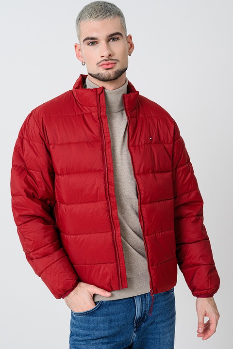 Tommy Hilfiger, Geaca matlasata cu guler mediu, Visiniu