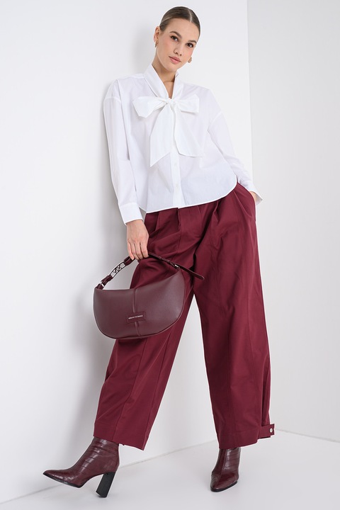 Tommy Hilfiger, Camasa din bumbac organic si funda din panglici, Alb