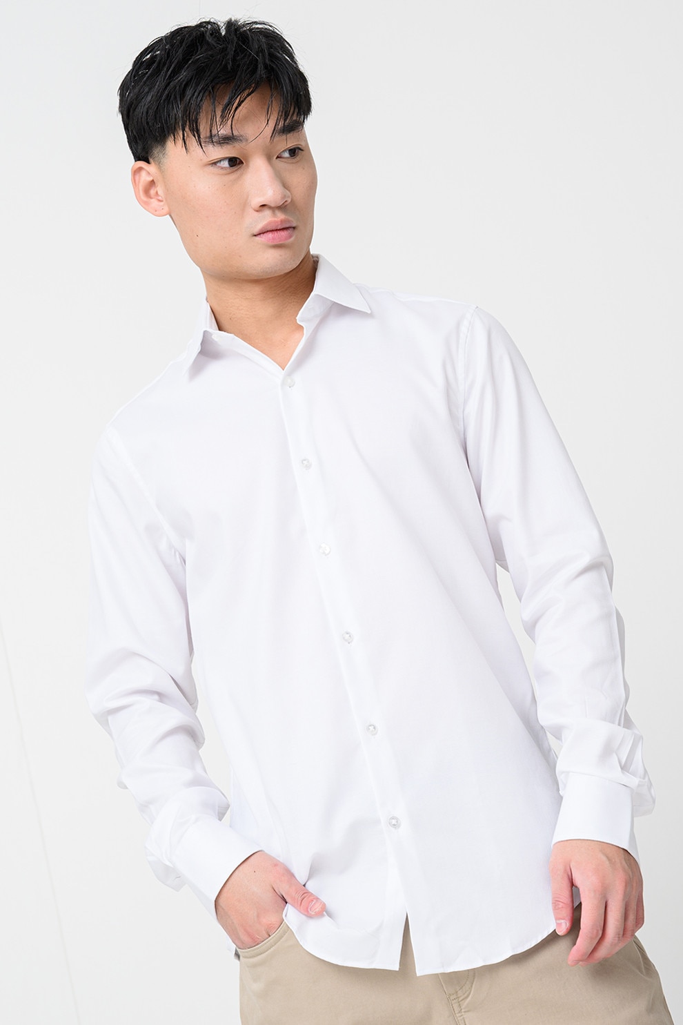 CALVIN KLEIN, Camasa slim fit cu mansete cu nasturi, Alb optic, 38