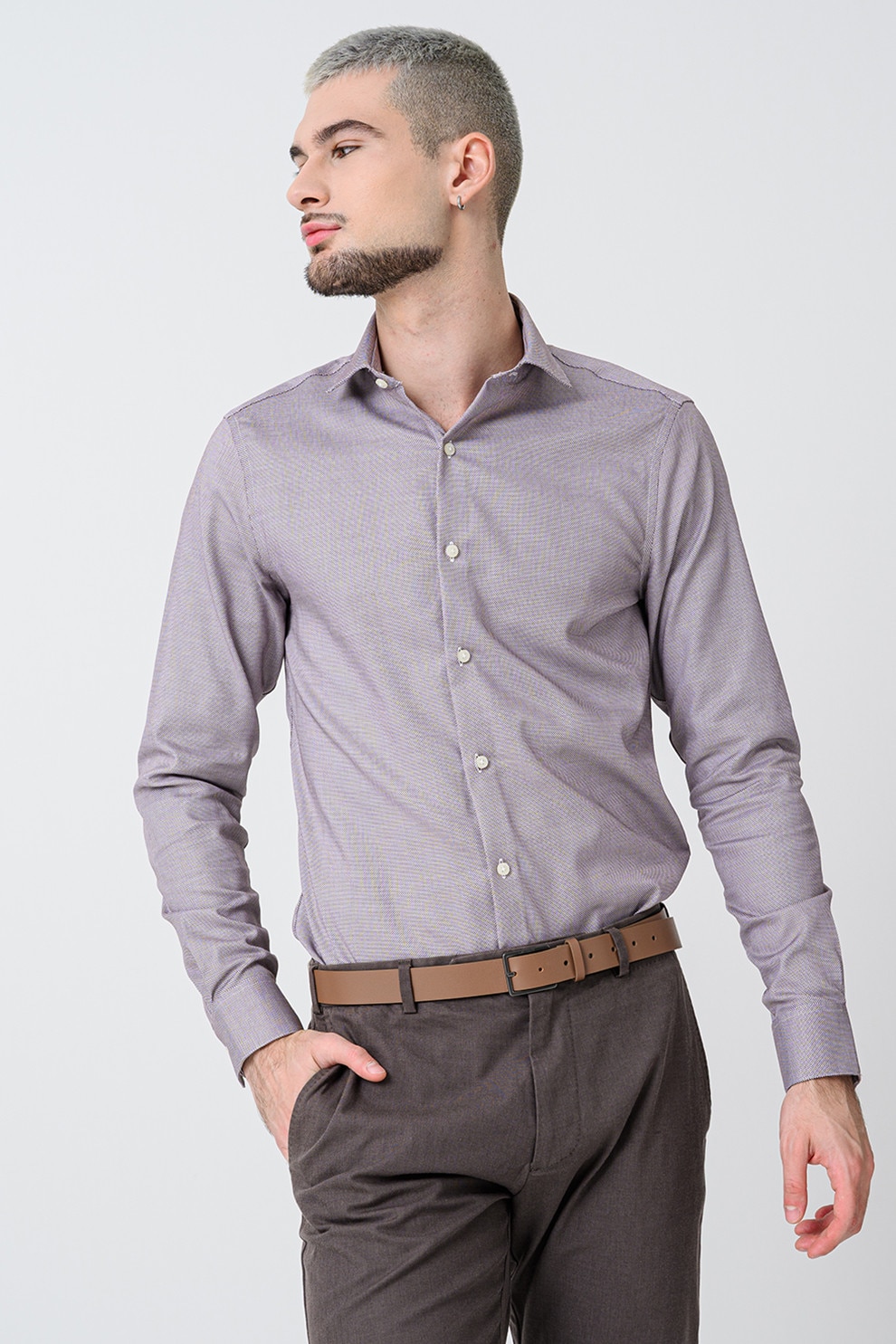 CALVIN KLEIN, Camasa slim-fit cu model uni, Alb, Violet pruna, 40