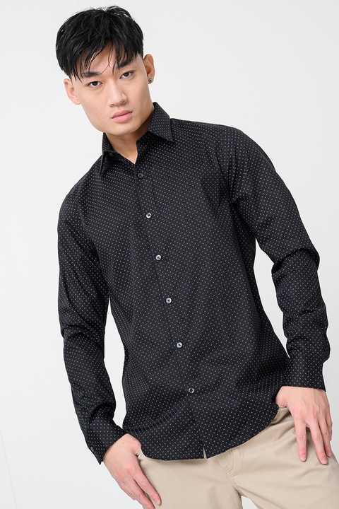 CALVIN KLEIN, Szűk fazonú ing gombos mandzsettákkal, Fehér/Fekete