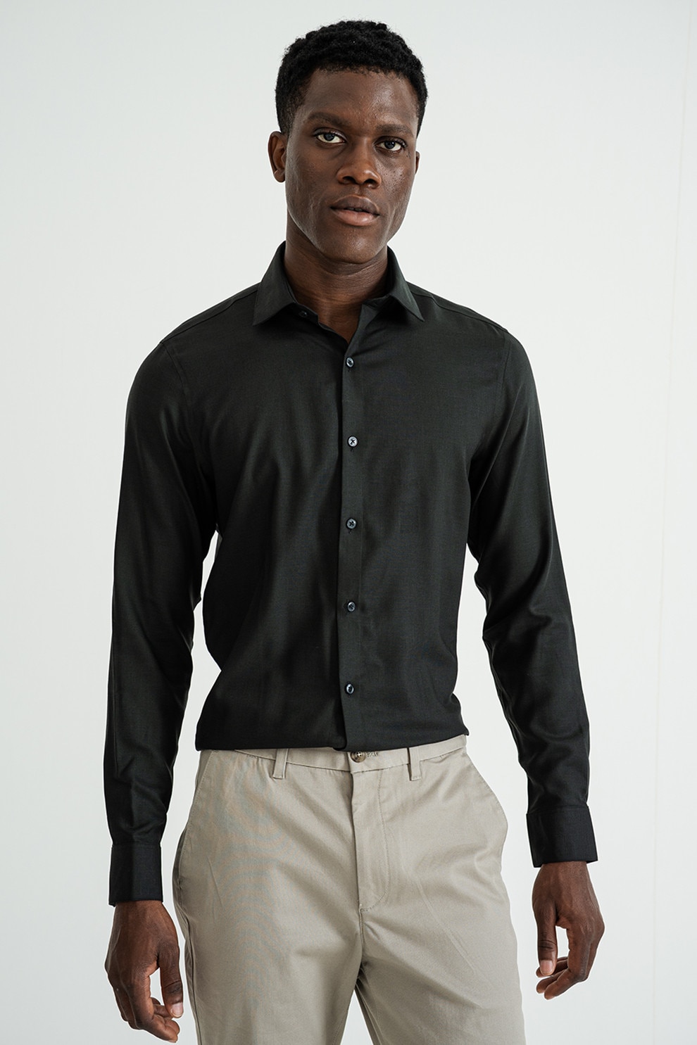 CALVIN KLEIN, Camasa regular-fit cu model uni, Negru stins, 38