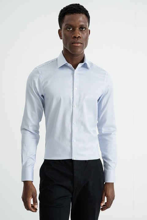 CALVIN KLEIN, Normál fazonú pamuttartalmú ing, Fehér/Világoskék