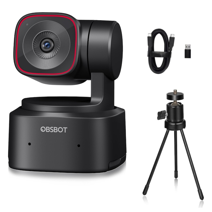 Webcam Obsbot Tiny 2 Lite, 4K, microfon cu anulare zgomot, control prin gesturi