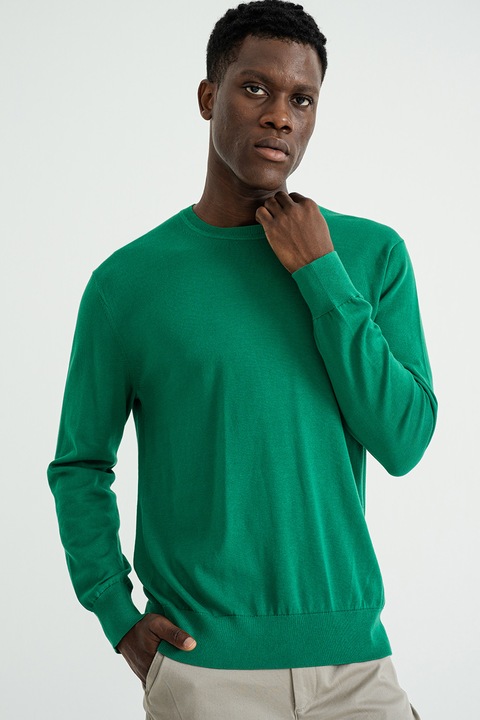 CALVIN KLEIN, Kerek nyakú egyszínű pulóver, Vízzöld