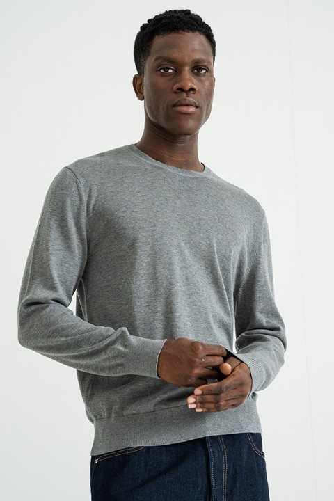 CALVIN KLEIN, Пуловер с овално деколте, Tъмносив