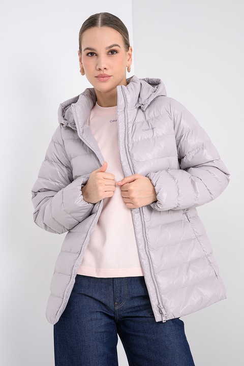 CALVIN KLEIN, Cipzáros egyszínű télikabát, Halvány rózsaszín