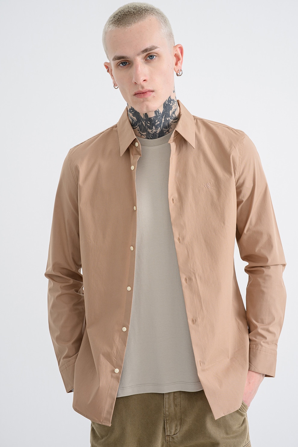 CALVIN KLEIN, Camasa slim-fit cu model uni, Maro camel, S