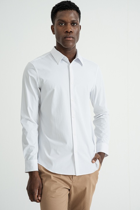 CALVIN KLEIN, Szűk fazonú egyszínű ing, Fehér