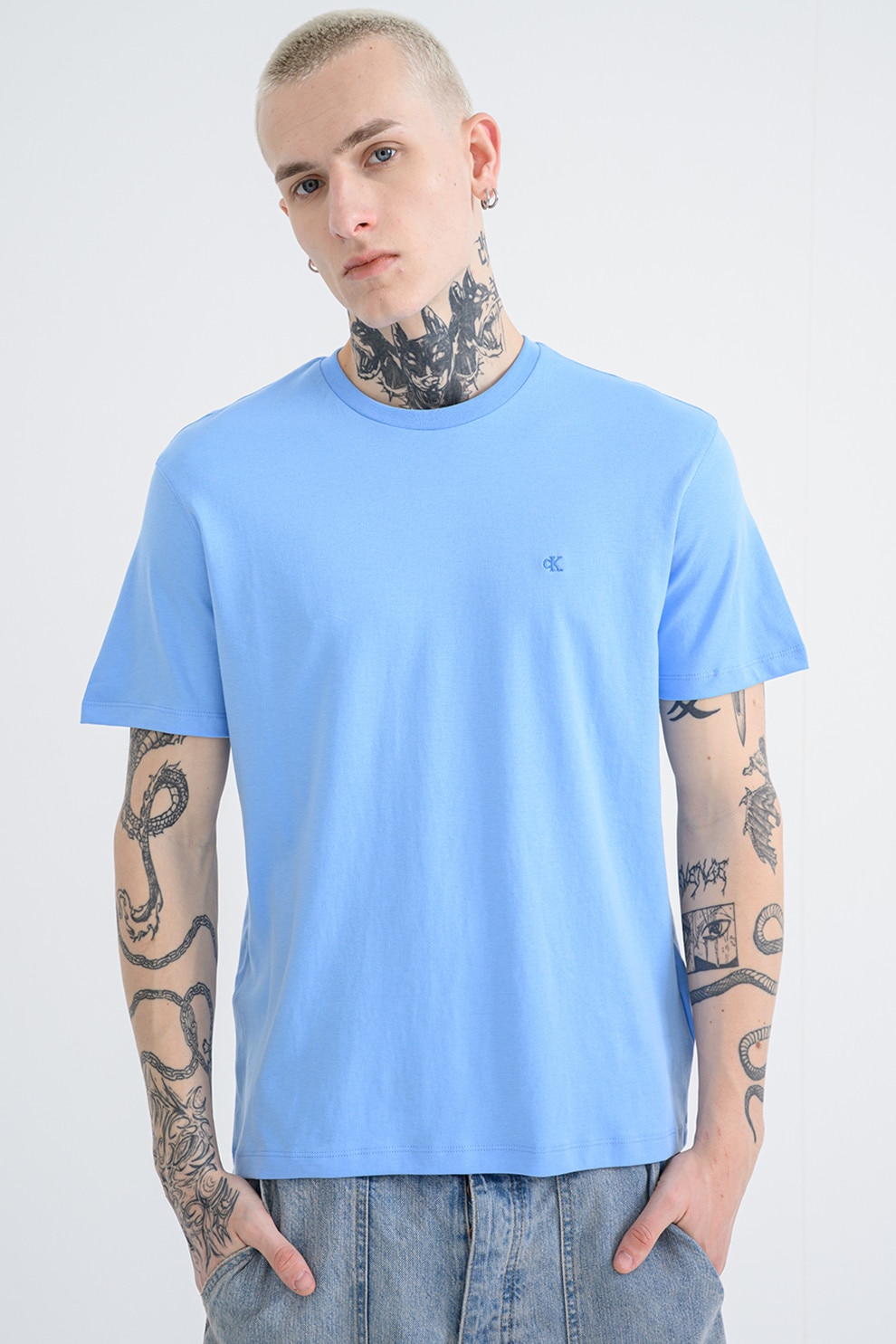 CALVIN KLEIN, Tricou regular fit cu decolteu la baza gatului, Albastru lavanda, XL