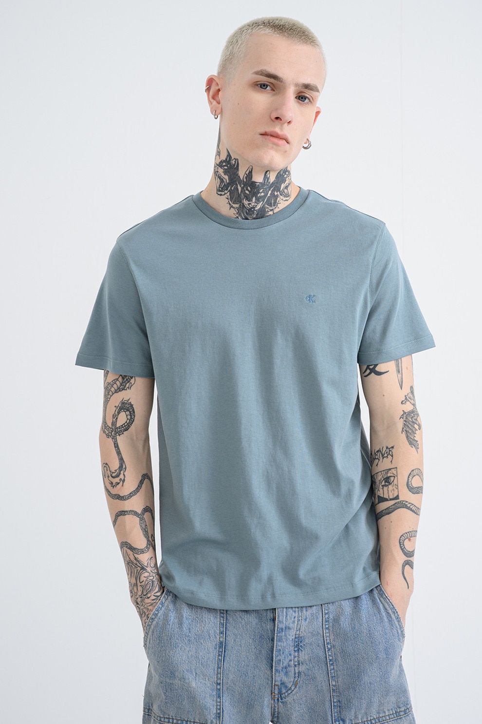 CALVIN KLEIN, Tricou regular fit cu decolteu la baza gatului, Verde pal, L