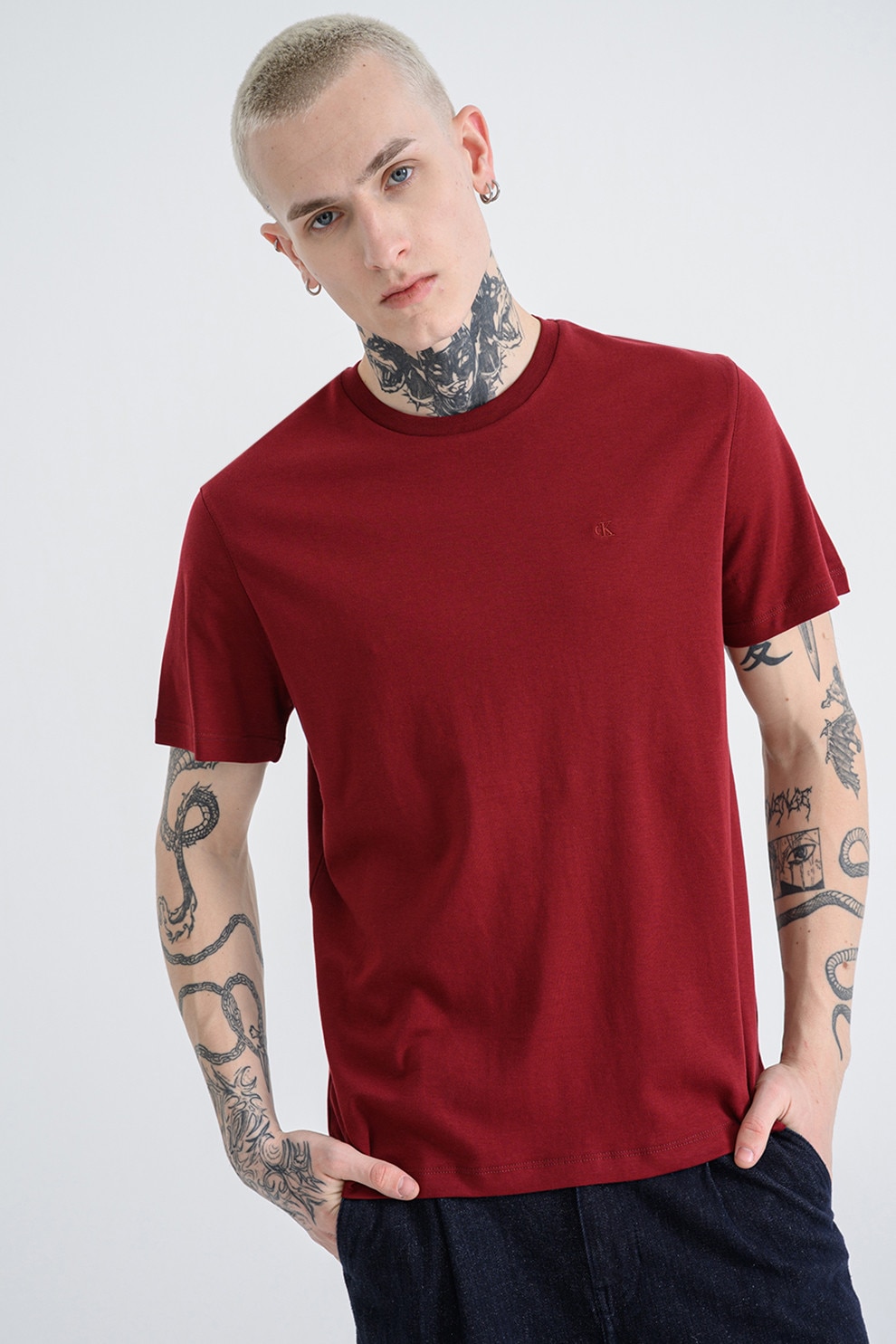 CALVIN KLEIN, Tricou regular fit cu decolteu la baza gatului, Visiniu, M