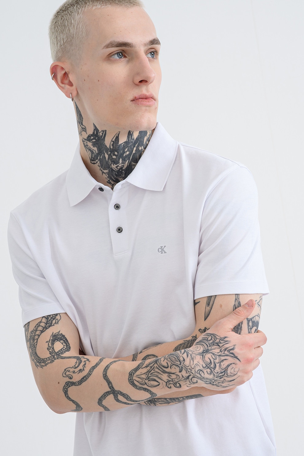 CALVIN KLEIN, Tricou polo din bumbac, Alb, XL