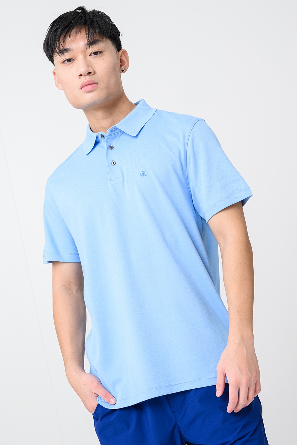 CALVIN KLEIN, Tricou polo din bumbac, Albastru lavanda, S