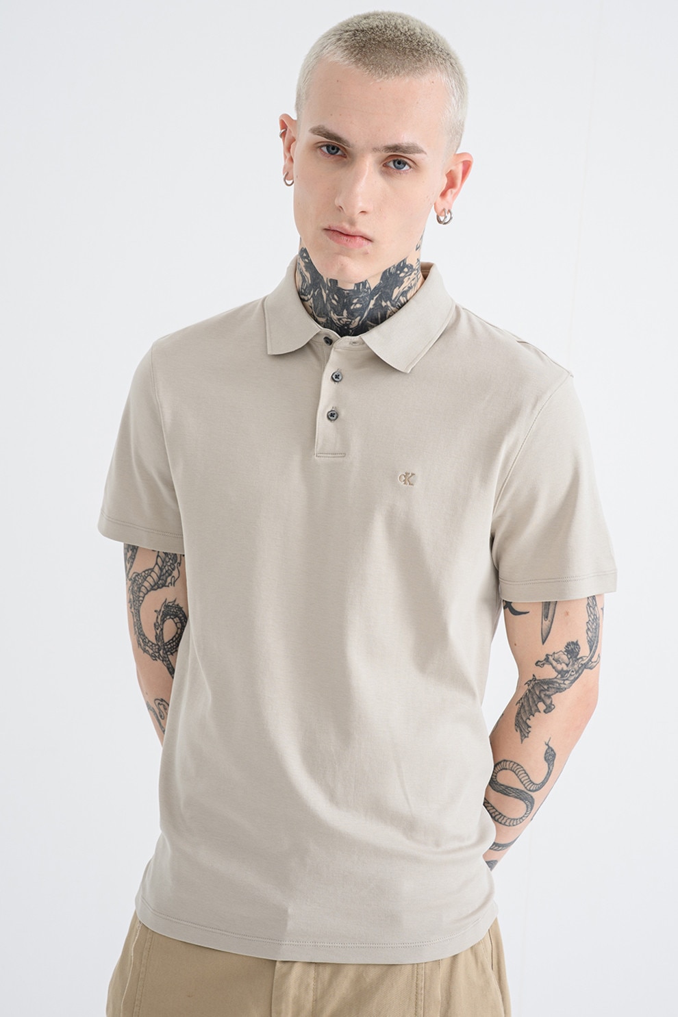 CALVIN KLEIN, Tricou polo din bumbac, Kaki, L