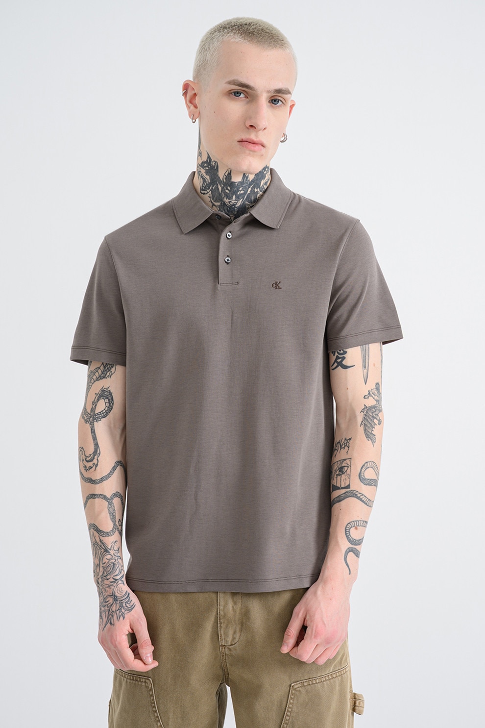 CALVIN KLEIN, Tricou polo din bumbac, Verde pal, L