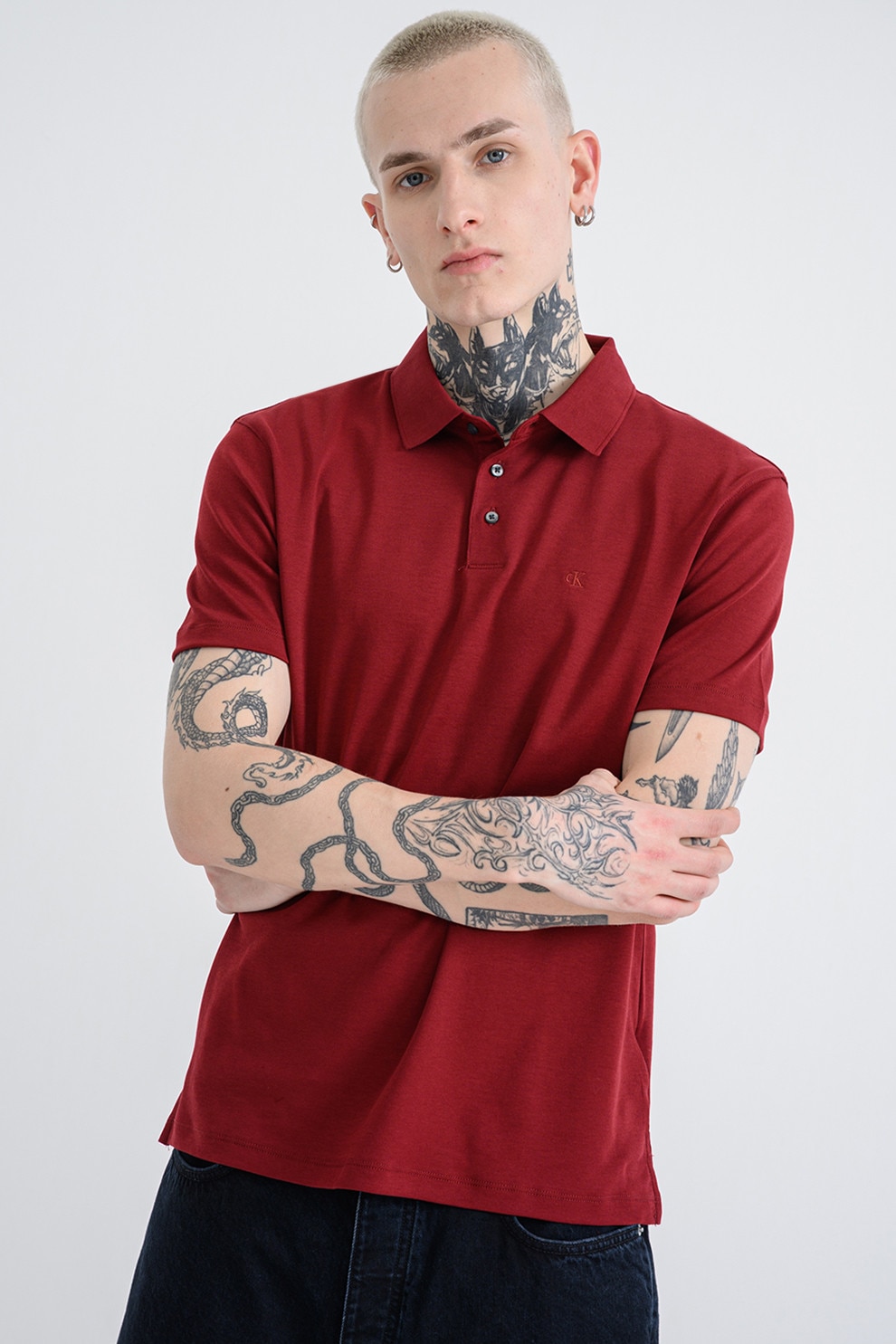 CALVIN KLEIN, Tricou polo din bumbac, Visiniu, L
