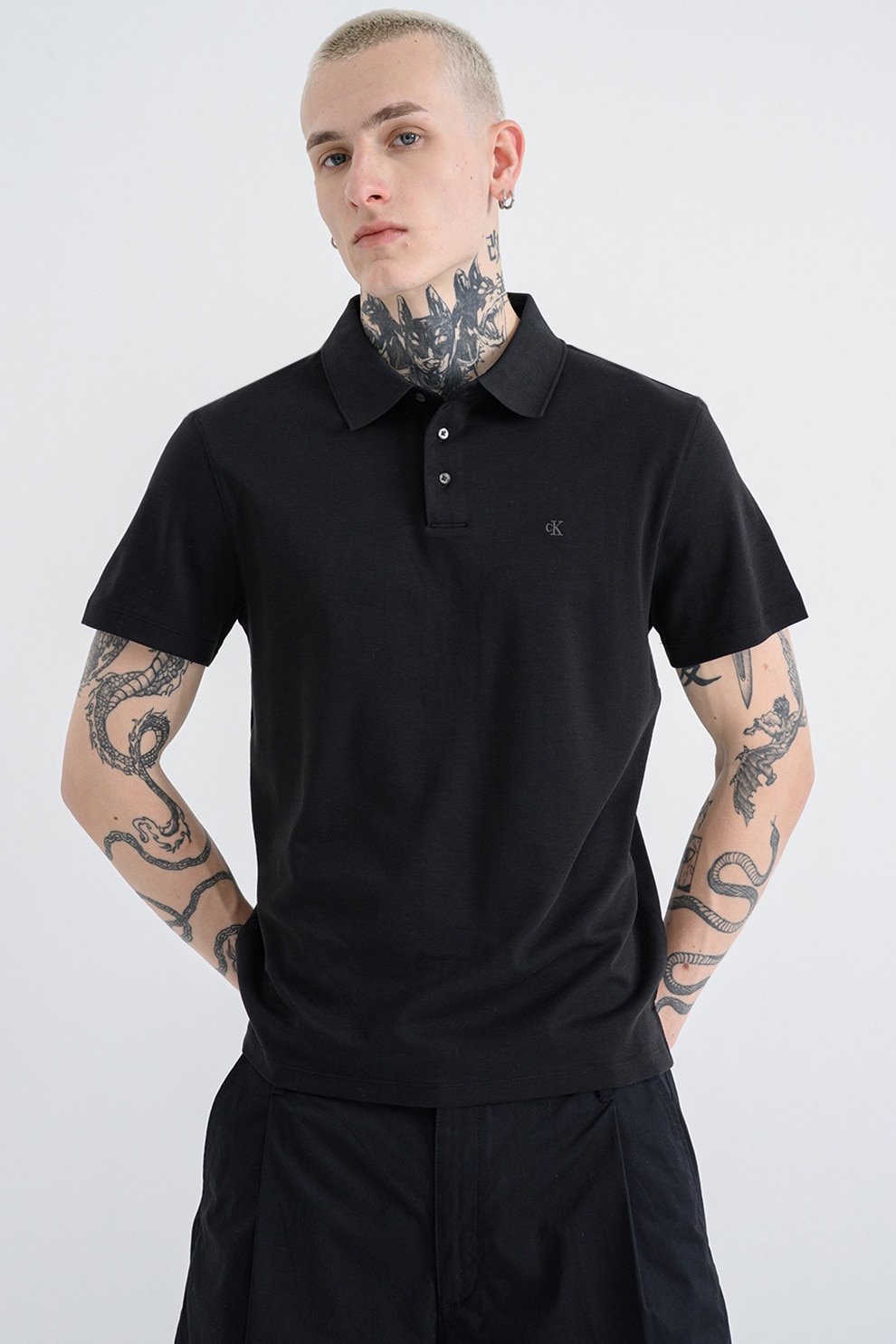 CALVIN KLEIN, Tricou polo din bumbac, Negru, L