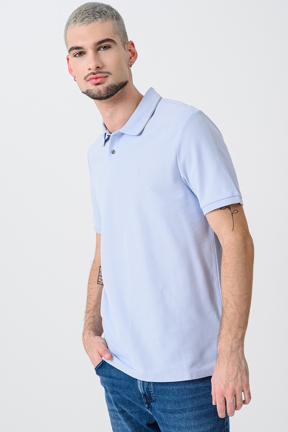 CALVIN KLEIN, Tricou polo din bumbac pique, Albastru pastel, XL