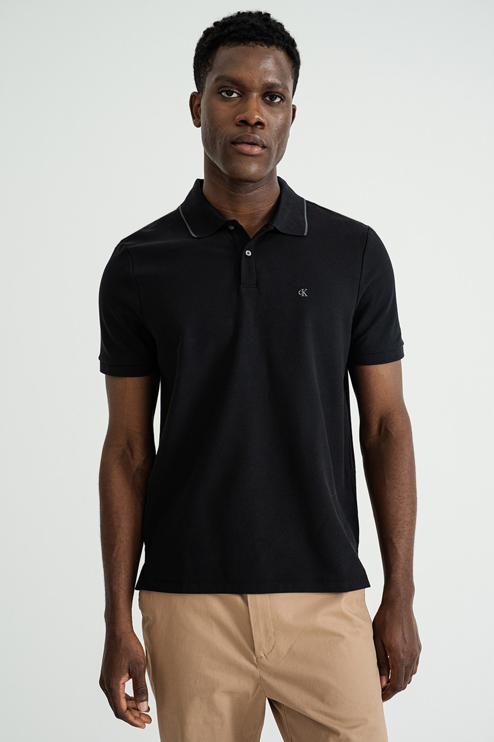 CALVIN KLEIN, Tricou polo din bumbac pique, Negru, L
