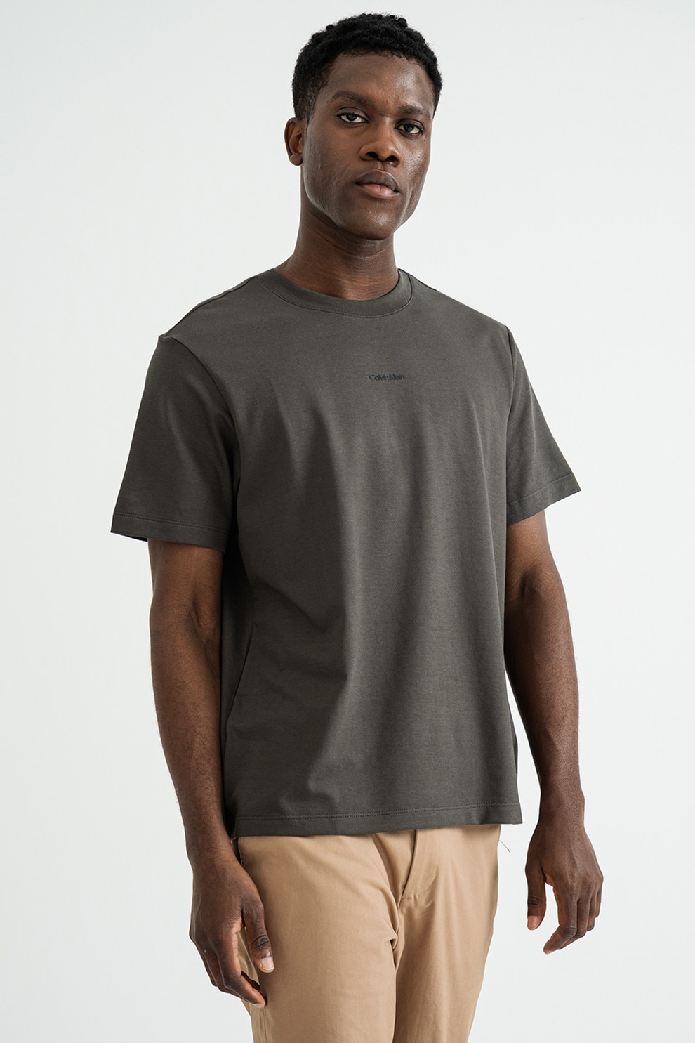 CALVIN KLEIN, Tricou lejer din bumbac pique, Kaki, S