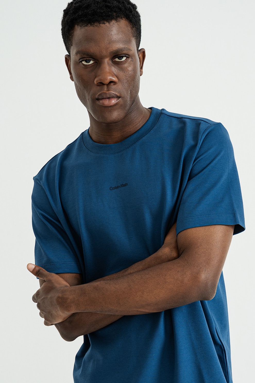 CALVIN KLEIN, Tricou lejer din bumbac pique, Albastru inchis, L