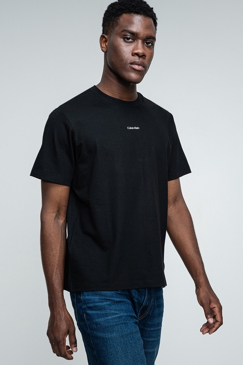 CALVIN KLEIN, Tricou lejer din bumbac pique, Alb/Negru