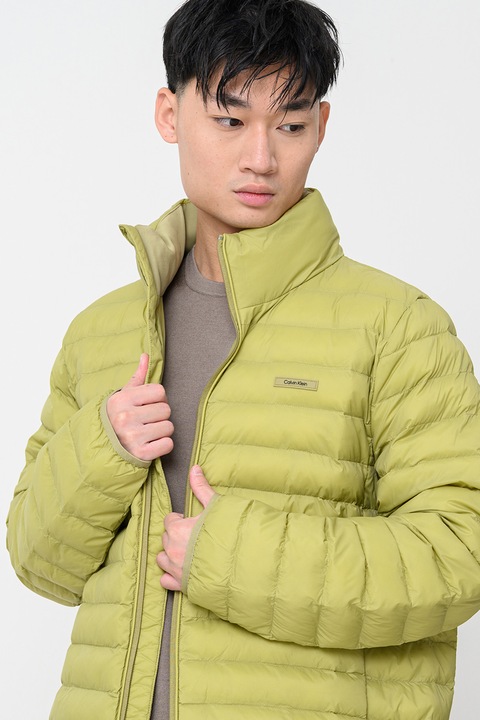 CALVIN KLEIN, Олекотено яке с цип и висока яка, Шам фъстък зелено