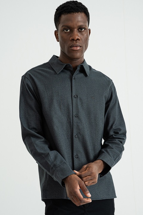 CALVIN KLEIN, Camasa regular fit de bumbac cu logo brodat, Gri antracit