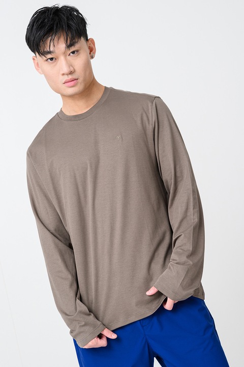CALVIN KLEIN, Памучна блуза, Тъмнокафяв