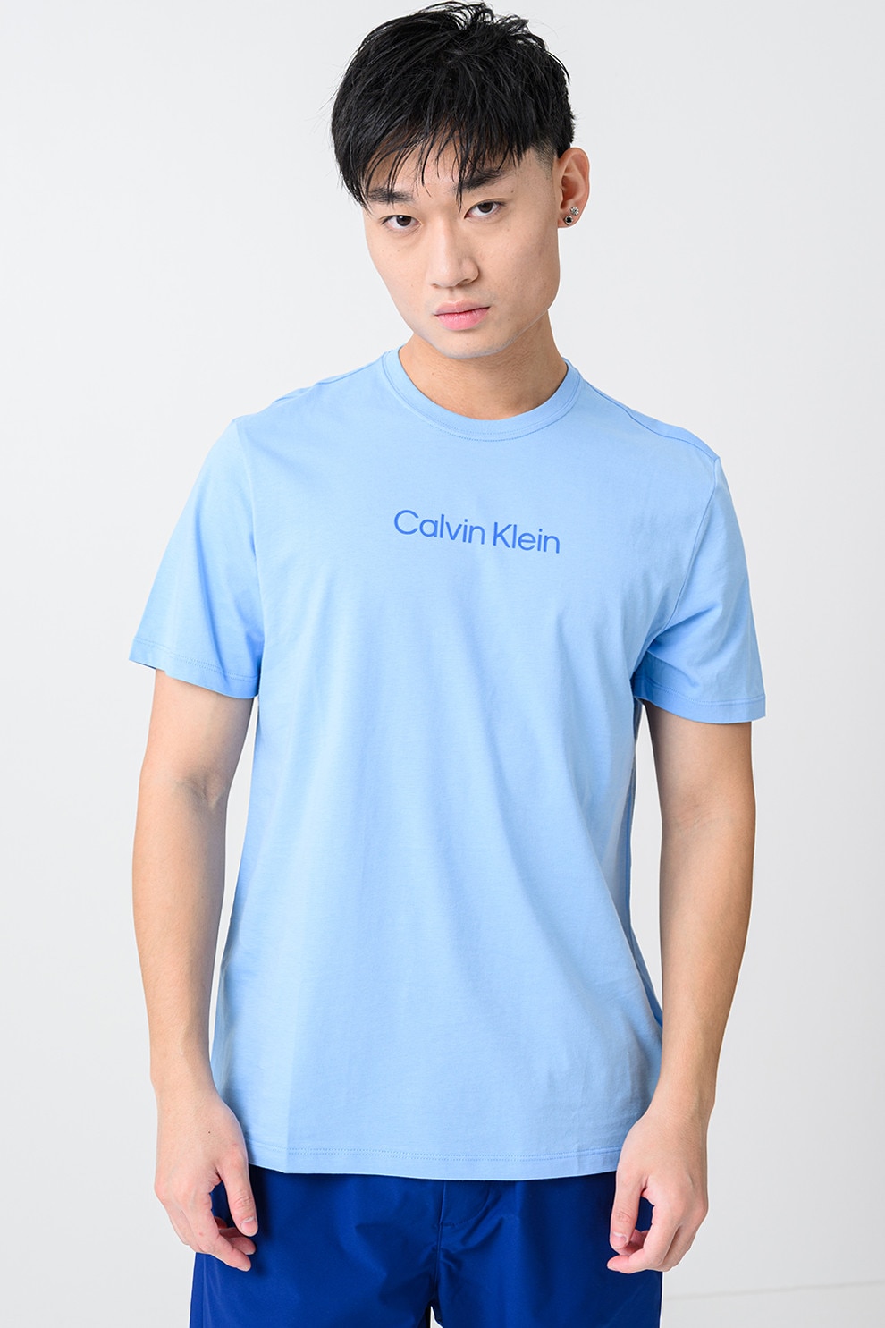 CALVIN KLEIN, Tricou cu decolteu la baza gatului si imprimeu logo, Albastru lavanda, M