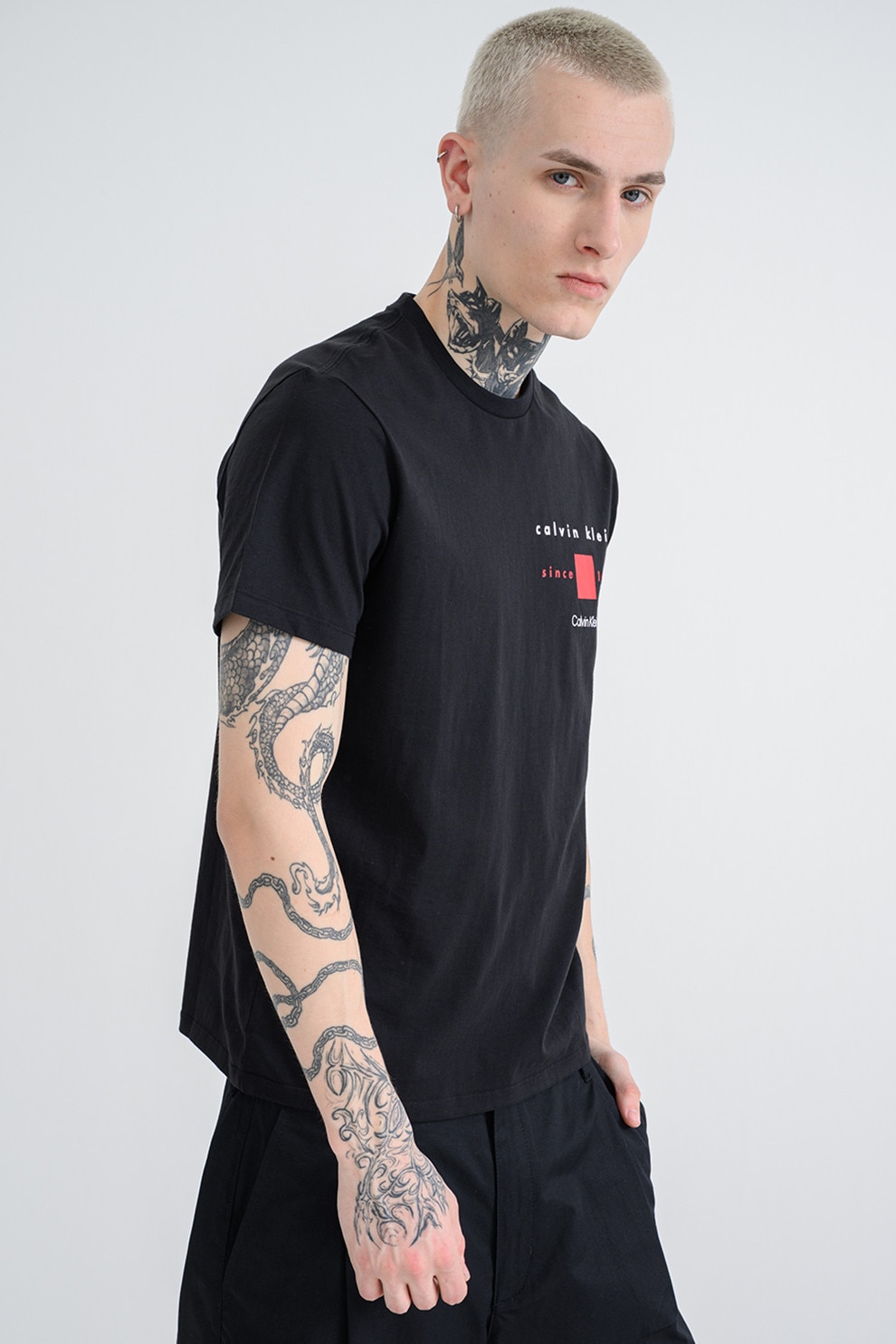 CALVIN KLEIN, Tricou regular fit cu imprimeu logo pe piept, Rosu, Negru, M