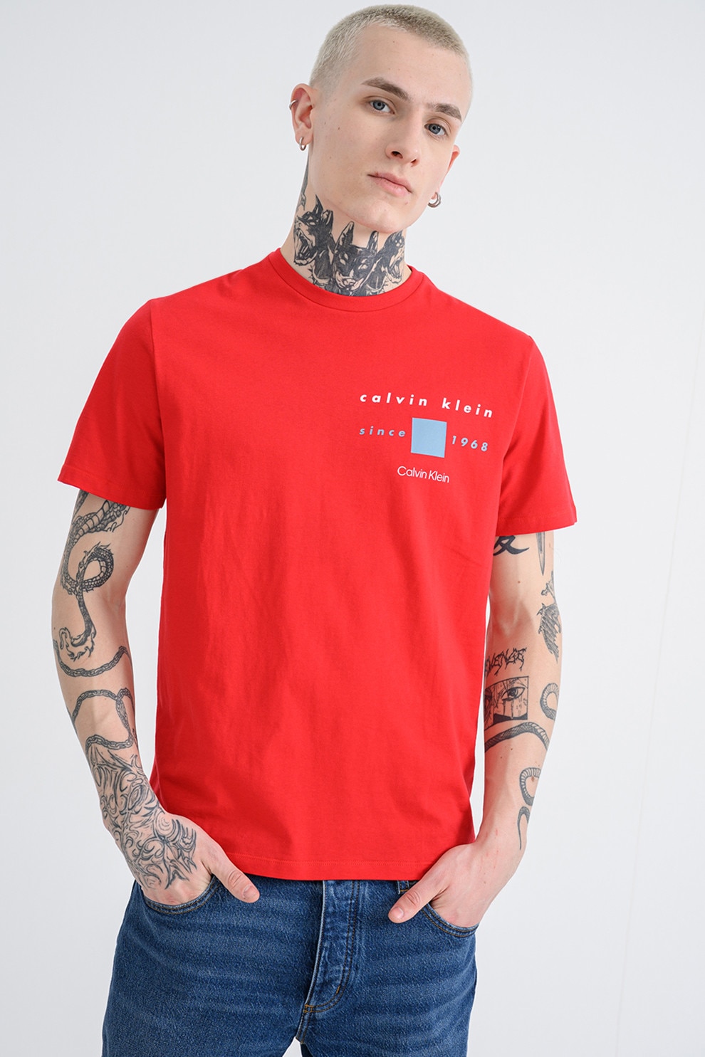 CALVIN KLEIN, Tricou regular fit cu imprimeu logo pe piept, Rosu, L
