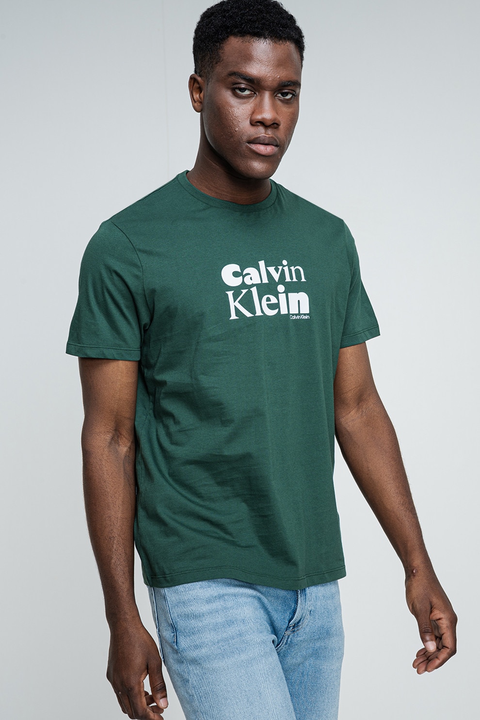 CALVIN KLEIN, Tricou regular-fit cu decolteu la baza gatului, Alb, Verde englez, M