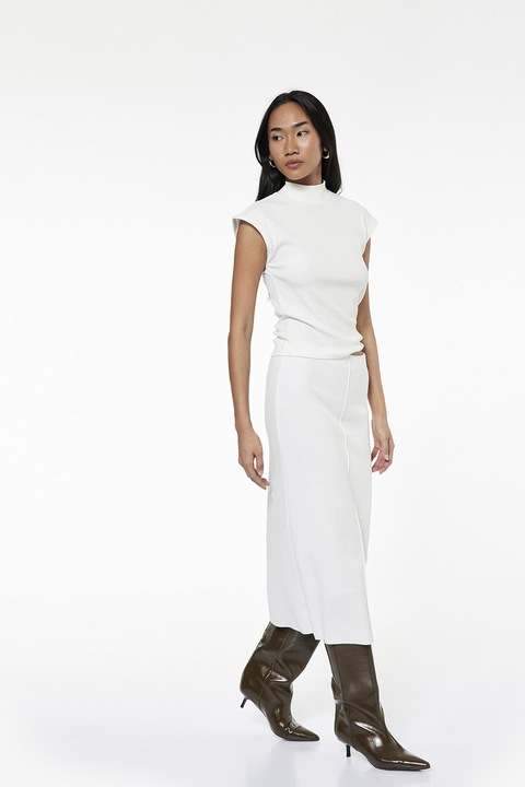 KOTON, Fusta midi tricotata fin, Alb