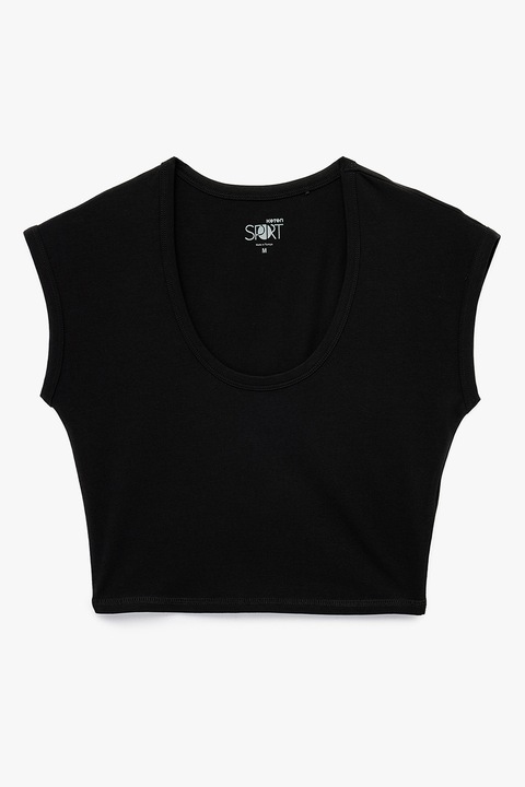 KOTON, Tricou crop cu decolteu rotund, Negru