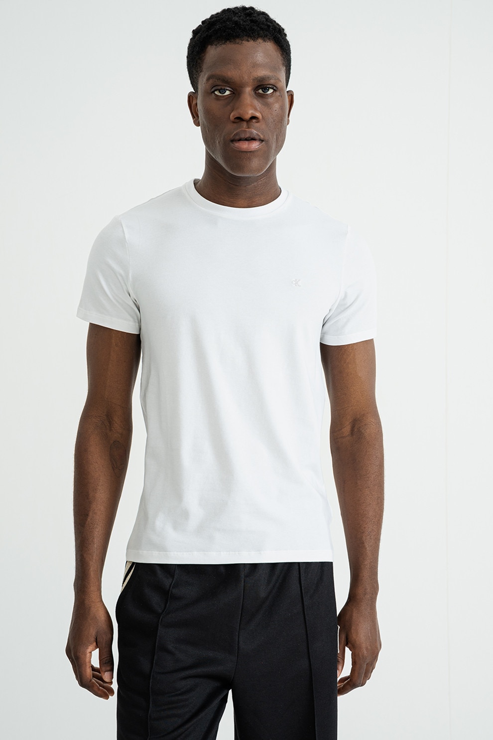 CALVIN KLEIN, Tricou uni cu decolteu la baza gatului, Alb optic, XL