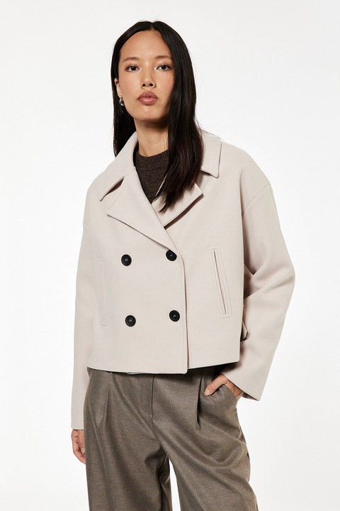 KOTON, Palton cu doua randuri de nasturi si revere decupate, Bej deschis, 2XL