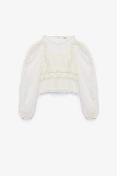 KOTON, Bluza semitransparente cu maneci bufante, Alb fildes