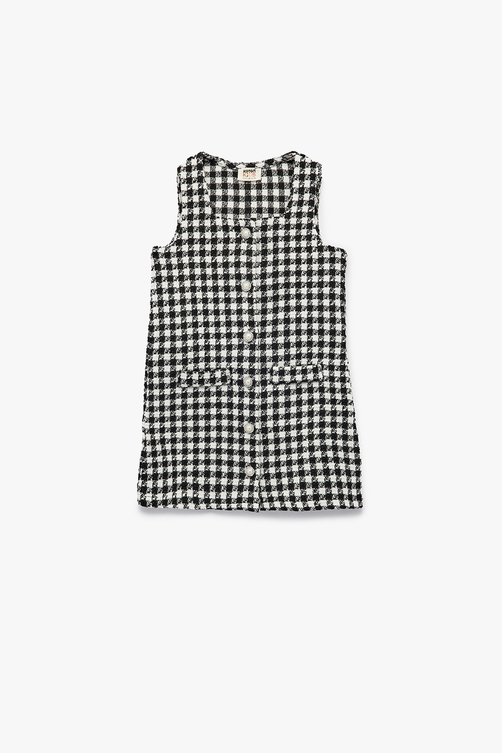 KOTON, Rochie tricotata cu nasturi si model houndstooth, Alb, Negru, 134-140 CM