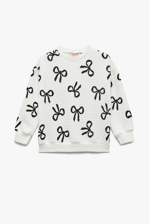 KOTON, Bluza de trening din amestec de bumbac cu imprimeu funde, Alb fildes/Negru