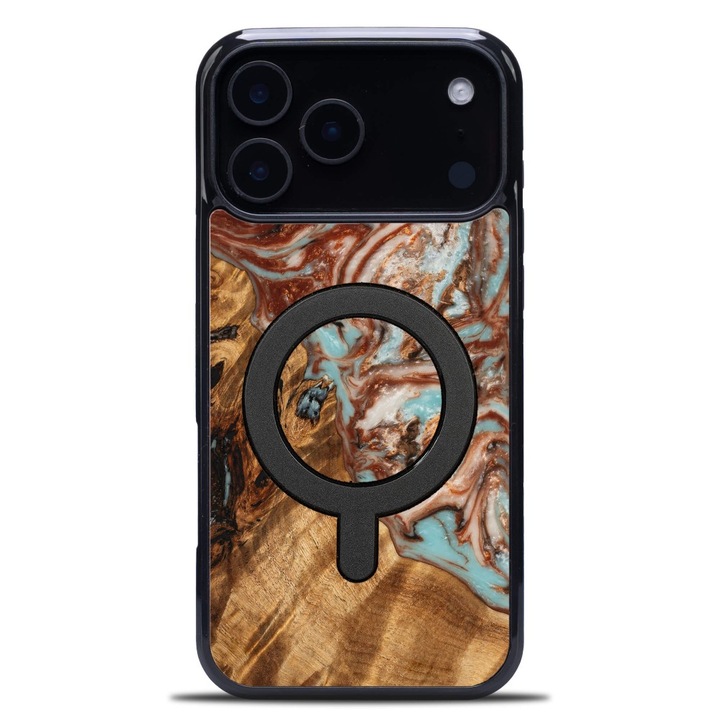 Etui Bewood Unique pentru iPhone 17 Pro Max, din lemn si rasina, antiderapant, 100% protectie, multicolor