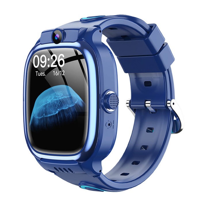 Смарт часовник за деца, 4G свързаност, 1.69" тъчскрийн, LBS+WiFi локализация, SIM карта, SOS функция, камера, видео разговор, батерия с голям капацитет, водоустойчивост, бързо набиране, смарт функции, образователни игри, TOIITKQ, син