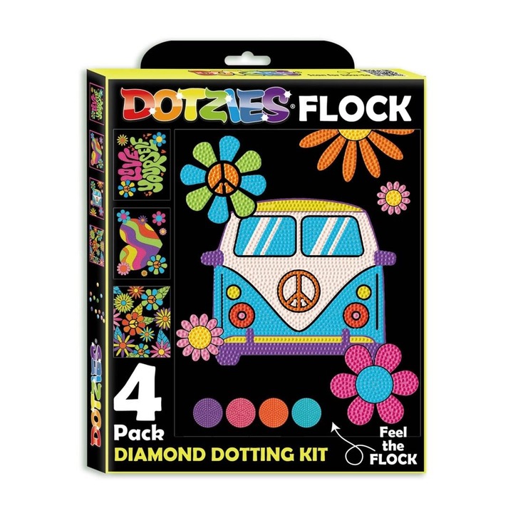 Set de artizanat Diamond Dotz, Flocked Neon Peace&Love, 11088 diamante, multicolor