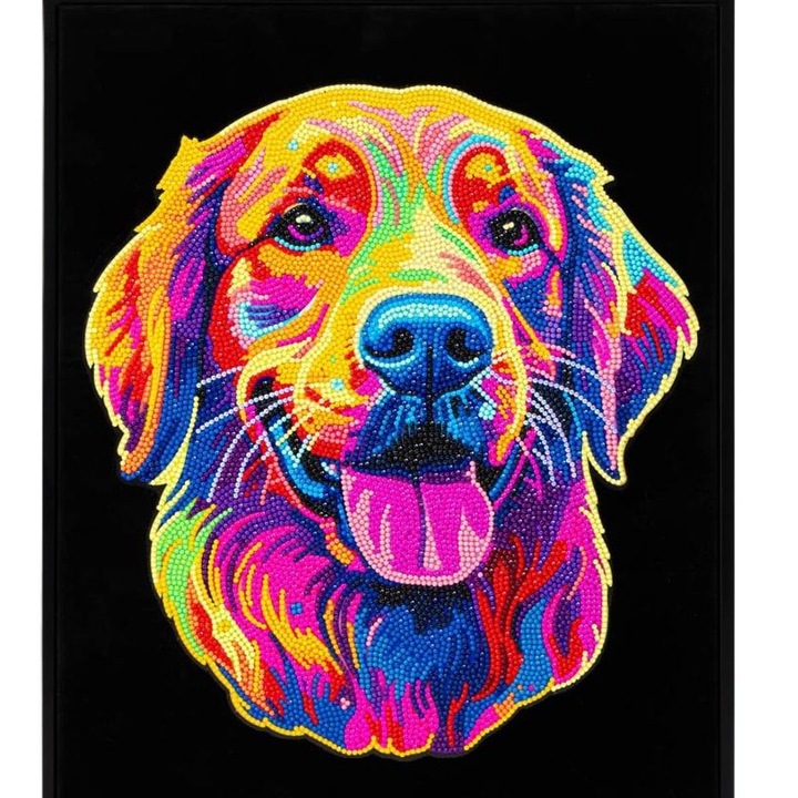 Set de artizanat Diamond Dotz, model Flocked Neon Golden Retrieve, 9751 diamante, multicolor, 35,5x45,7cm