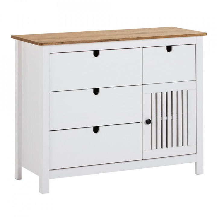 Comoda alba/maro din lemn 100 cm Bruna The Home Collection