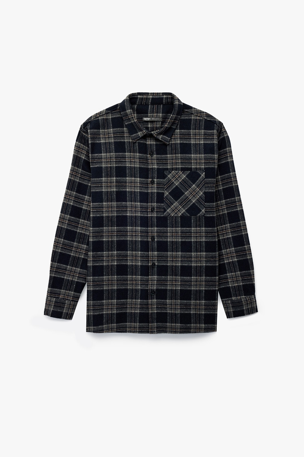 KOTON, Camasa in carouri cu buzunar pe piept, Negru, Gri inchis, S