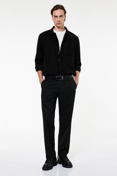 KOTON, Camasa regular-fit cu buzunar pe piept, Negru