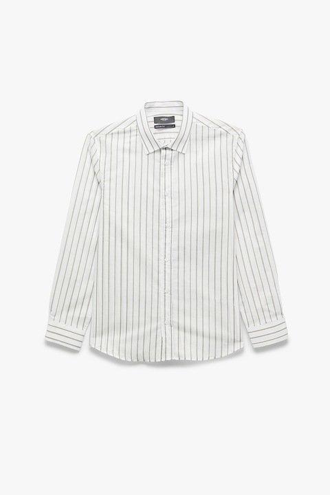 KOTON, Camasa regular-fit cu dungi, Alb/Kaki