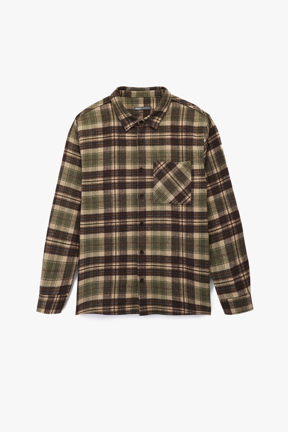 KOTON, Camasa cu buzunar pe piept si model in carouri, Maro, Bej, Kaki, S